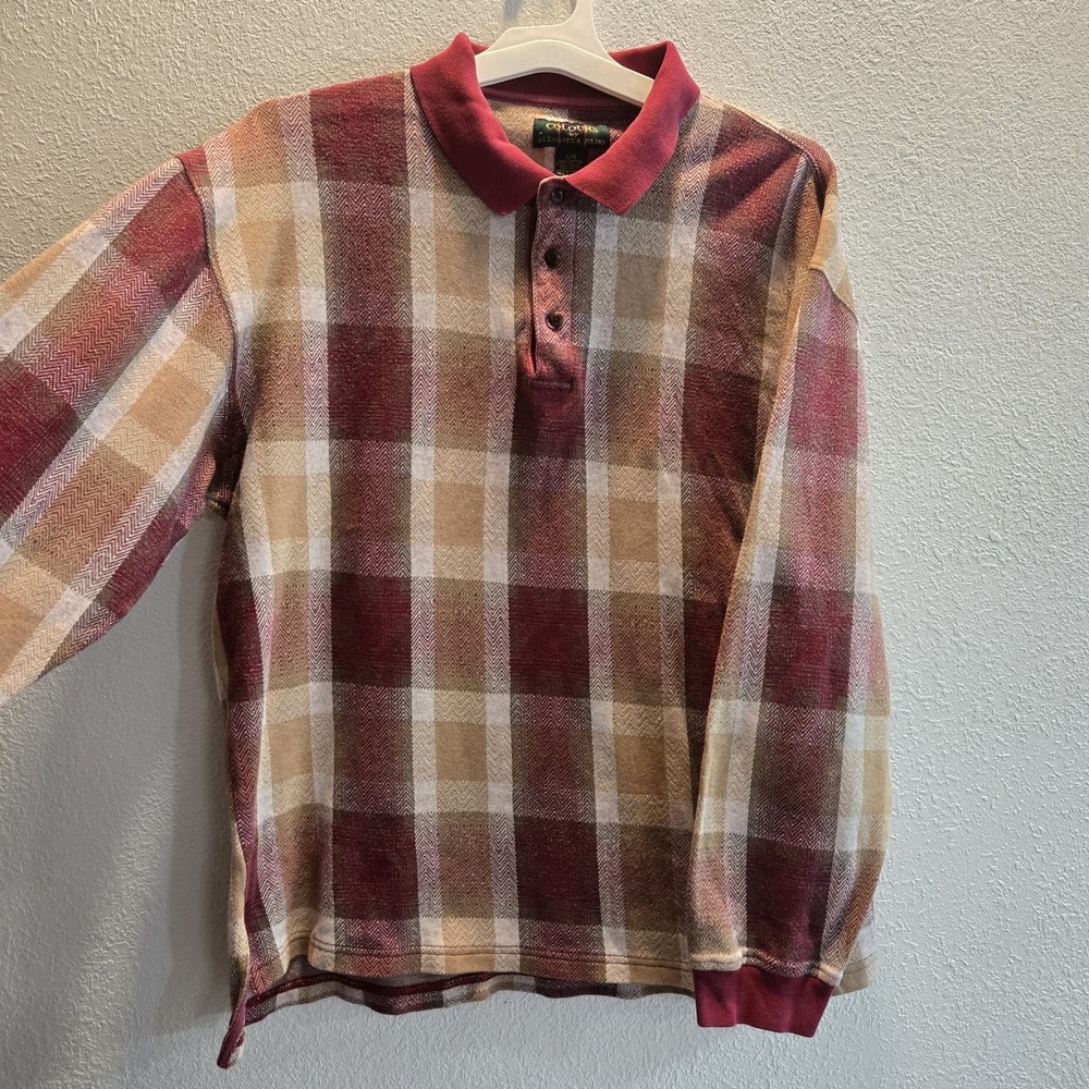 Vintage Alexander Julian Colours Polo Shirt Mens Large Plaid Long Sleeve 100%...